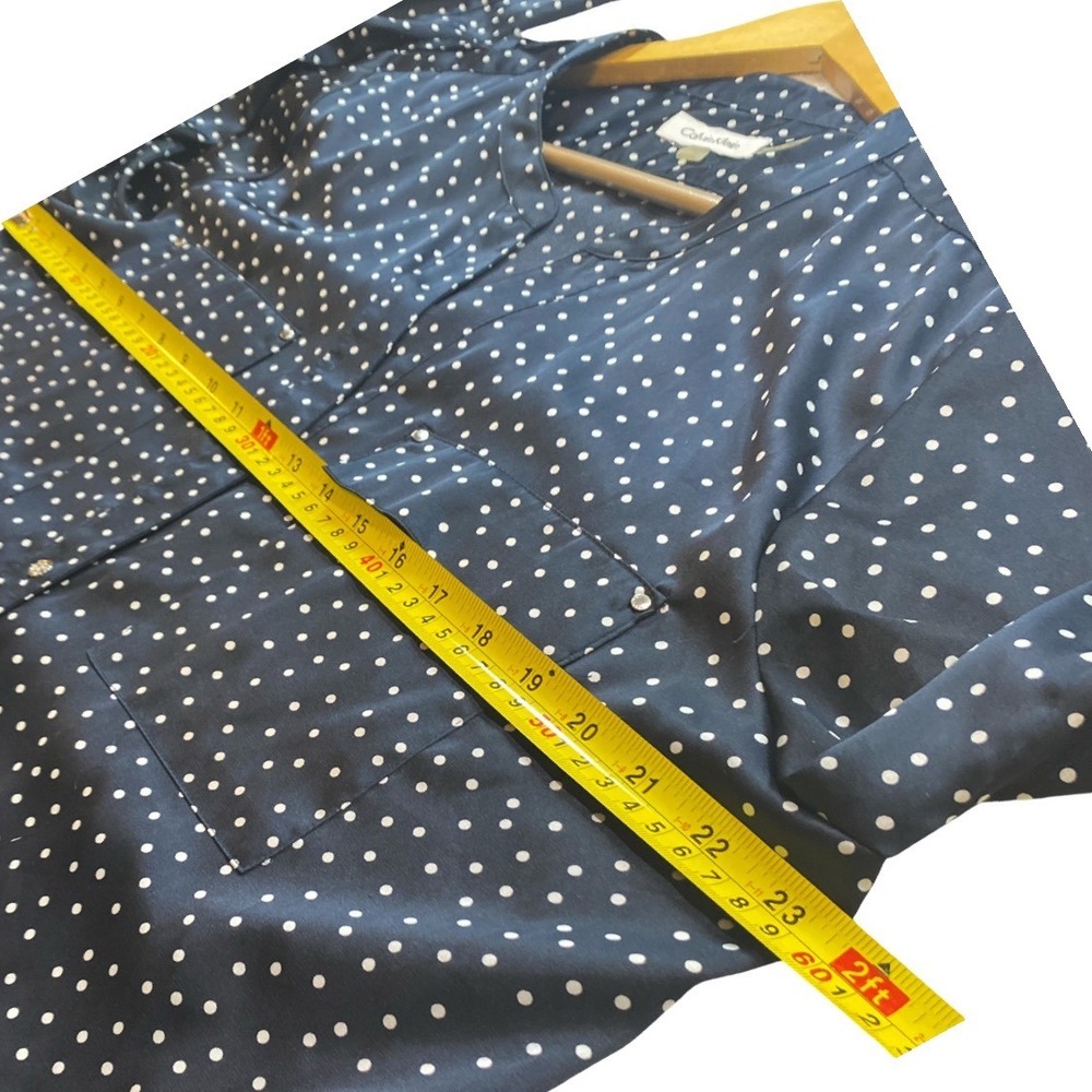 Calvin Klein Blouse XL Navy Polka Dot  Women's Classic Silky Stretch Top Office‎ - Picture 10 of 13